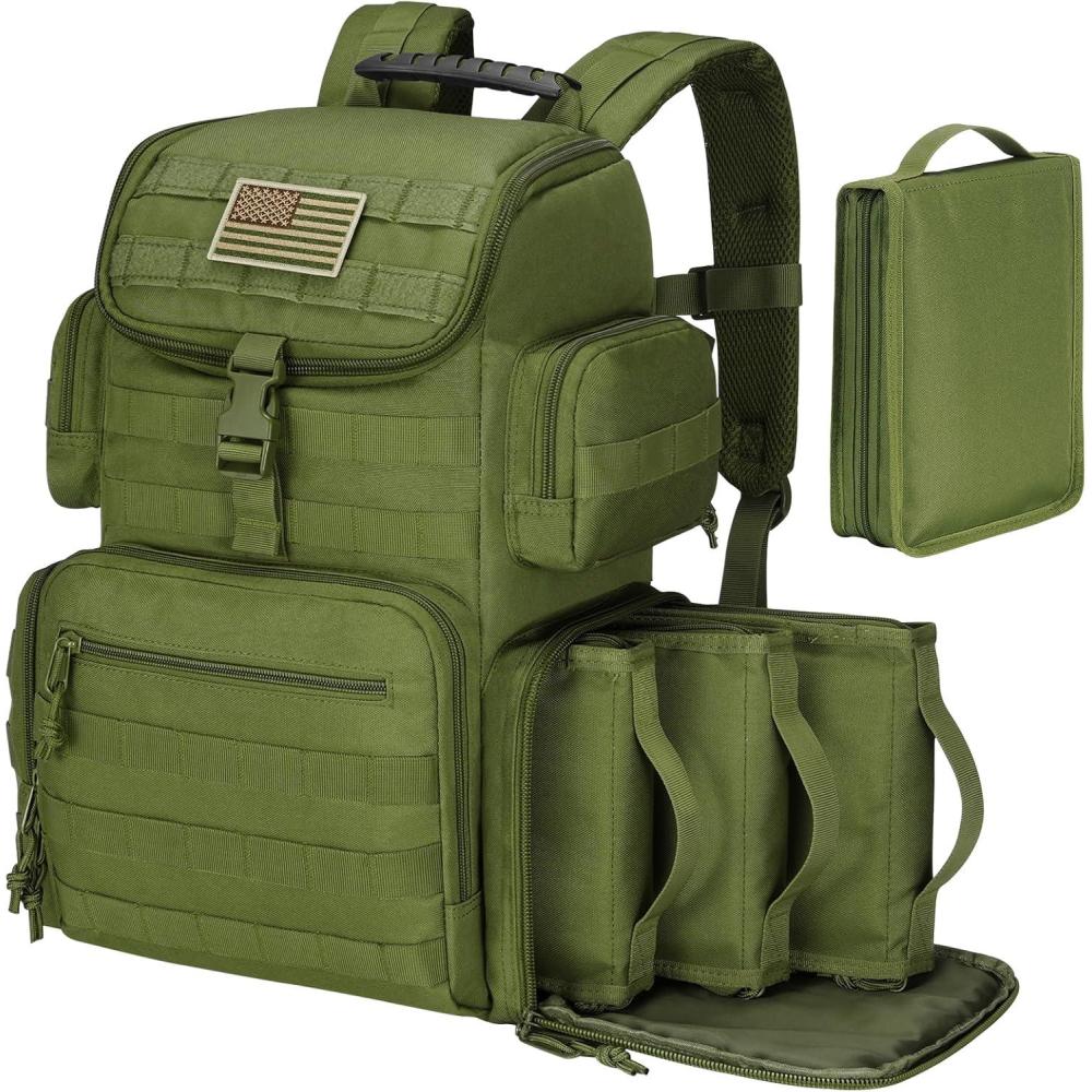 image:imageCVLIFE Tactical Range Backpack with Removable Divider Gun Cases Bag with 4 Pistol Carrying Cases Rucksack for Shooting Tan MediumArmy Green