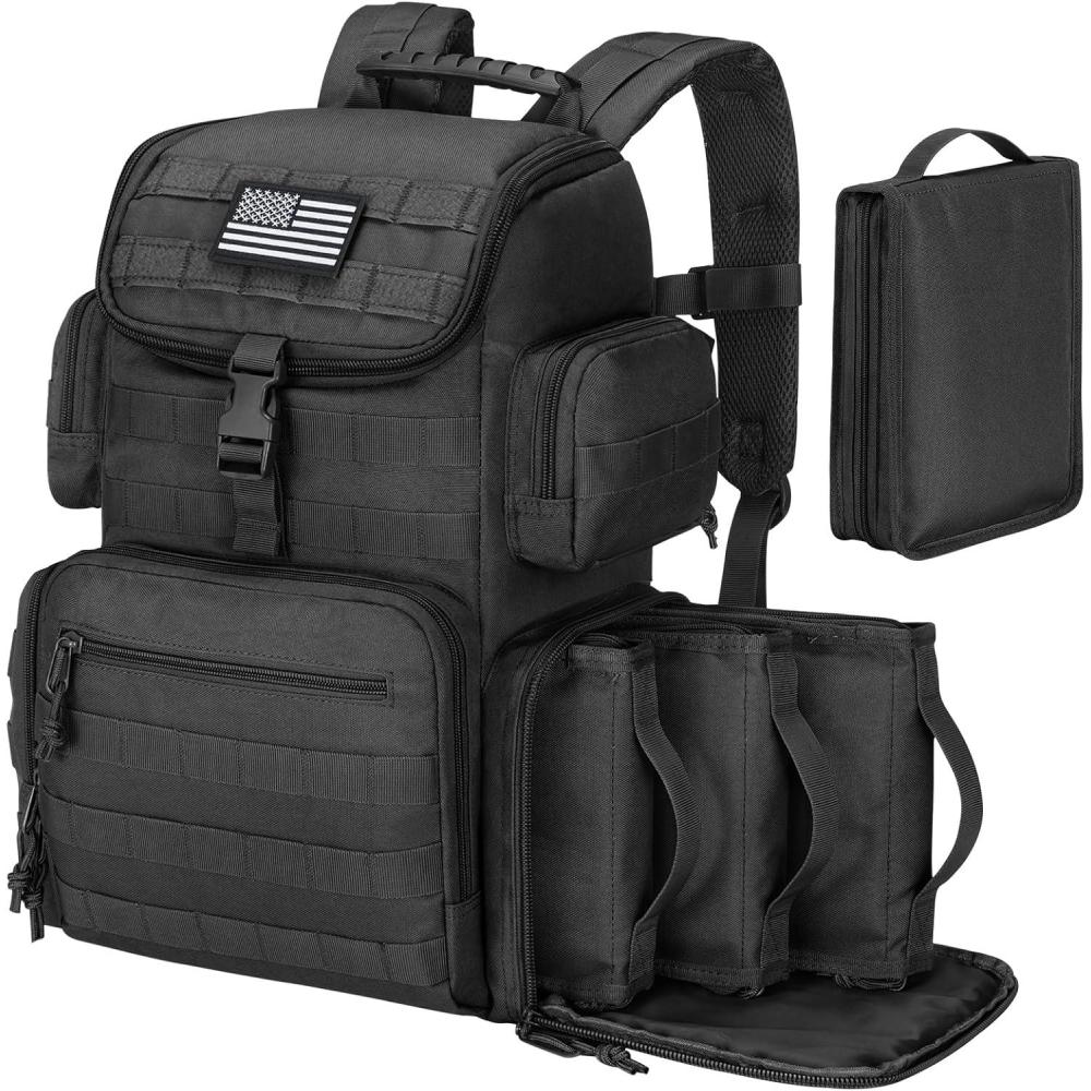 image:imageCVLIFE Tactical Range Backpack with Removable Divider Gun Cases Bag with 4 Pistol Carrying Cases Rucksack for Shooting Tan MediumBlack