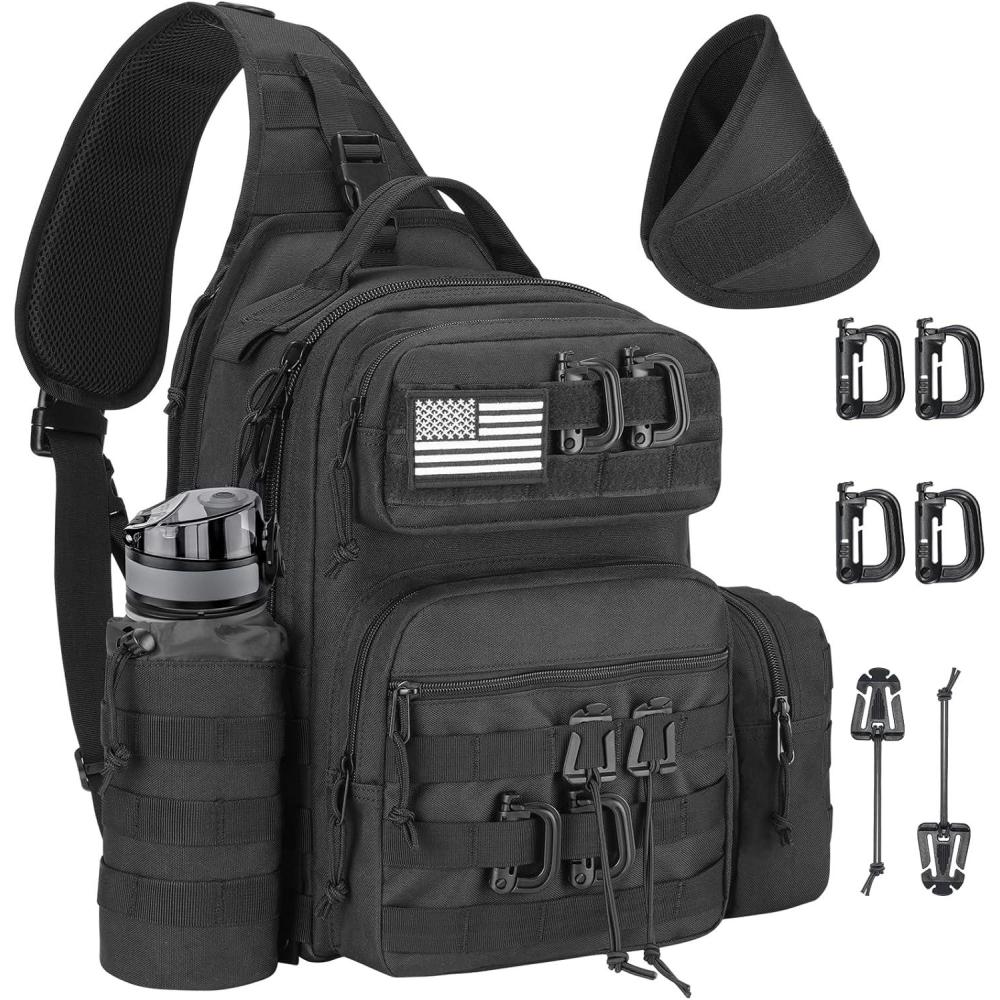 image:imageCVLIFE Tactical Sling Bag Backpack for Men Military Shoulder Sling Bag Molle Army Assault Detachable Tactical Bag with Bottle Holder Concealed Carry Daily Day Pack Work Bag for EDC Hiking KhakiBlack