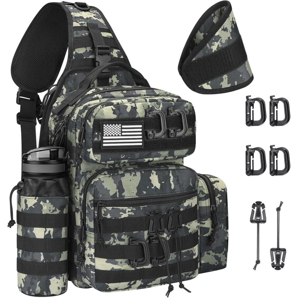 image:imageCVLIFE Tactical Sling Bag Backpack for Men Military Shoulder Sling Bag Molle Army Assault Detachable Tactical Bag with Bottle Holder Concealed Carry Daily Day Pack Work Bag for EDC Hiking KhakiShadowstand
