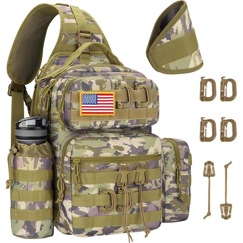 image:imageCVLIFE Tactical Sling Bag Backpack for Men Military Shoulder Sling Bag Molle Army Assault Detachable Tactical Bag with Bottle Holder Concealed Carry Daily Day Pack Work Bag for EDC Hiking KhakiAuriclash