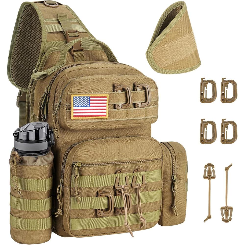 image:imageCVLIFE Tactical Sling Bag Backpack for Men Military Shoulder Sling Bag Molle Army Assault Detachable Tactical Bag with Bottle Holder Concealed Carry Daily Day Pack Work Bag for EDC Hiking KhakiKhaki