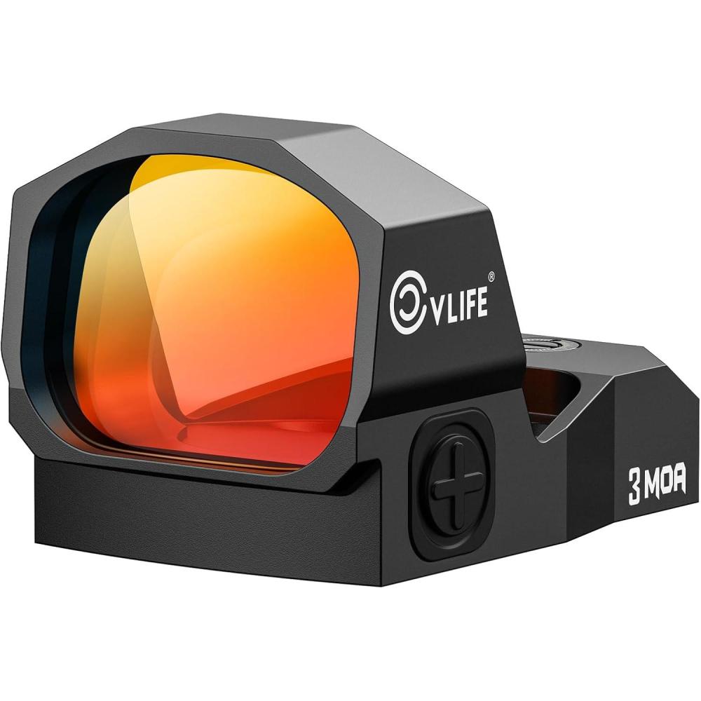 image:imageCVLIFE WolfCovert FullSized Optic Motion Awake RedGreen Dot Sight for RMR Cut Footprint 28mm Large Lens 3MOA Shockproof Open Reflex Sight with Adapter Plate for MOS and 21mm Picatinny BaseRed Dot