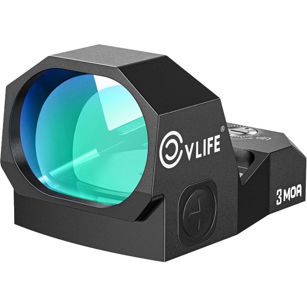 image:imageCVLIFE WolfCovert FullSized Optic Motion Awake RedGreen Dot Sight for RMR Cut Footprint 28mm Large Lens 3MOA Shockproof Open Reflex Sight with Adapter Plate for MOS and 21mm Picatinny BaseGreen Dot