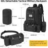CVLIFE 60L Tactical Backpack for Men Women Military Large Army Rucksack With D-Ring Molle Clips Compass Accessories 3 Day Bug Out Survival Molle Bag Hiking Camping Gym Daypack Backpack, Grey(Black)
