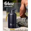 CVLIFE Half Gallon Water Bottle with Straw, 64 oz Insulated Stainless Steel Water Jug, Battle Sports Bottle with Bottle Pouch, Durable Handle, Removable Sleeve for Gym, Hiking, Camping (Black 2 Liter)