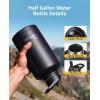 CVLIFE Half Gallon Water Bottle with Straw, 64 oz Insulated Stainless Steel Water Jug, Battle Sports Bottle with Bottle Pouch, Durable Handle, Removable Sleeve for Gym, Hiking, Camping (Black 2 Liter)