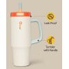 CVLIFE Insulated Tumblers with Handle Leak Proof Tumbler with Lid and Flip Straw 32 oz Insulated Water Bottle Fits in Cup Holder(Beige)