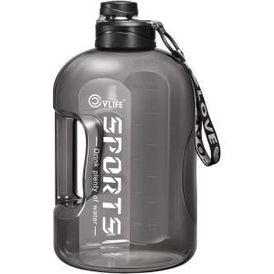 CVLIFE 1 Gallon Water Bottle with Handle, Large Gallon Water Jug with Strap, Big Sports Bottle for Gym, Reusable Black Water Container, 128 oz, Leak Proof, BPA Free