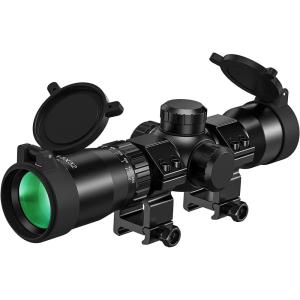 CVLIFE 1.5-5×32 Crossbow Scope, 20-100 Yards Etched Glass Ballistic Reticle, Red Green Illuminated Crossbow Scope for Hunting with 20mm Scope Rings(Black)