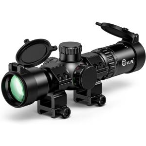 CVLIFE 1.5-5×32 Crossbow Scope, 20-100 Yards Rangefinder Ballistic Reticle, 300-460 FPS Red Green Illuminated Compact Crossbow Scope for Hunting with 20mm Scope Rings