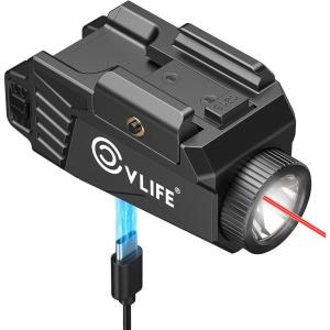 CVLIFE 600 Lumens Pistol Light Laser Combo – Rechargeable Slide Rail Gun Light Compatible with Glock and Picatinny Rail. Pistol Flashlight with Green Laser for Home Defense(Red Laser Light Combo)