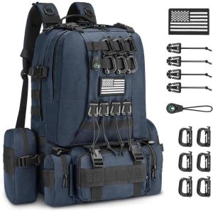 CVLIFE 60L Tactical Backpack for Men Women Military Large Army Rucksack With D-Ring Molle Clips Compass Accessories 3 Day Bug Out Survival Molle Bag Hiking Camping Gym Daypack Backpack, Grey(Blue)