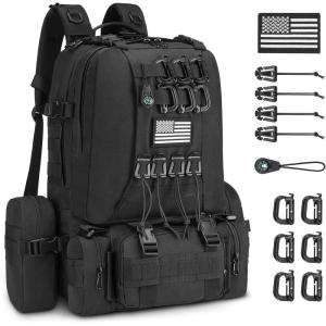 CVLIFE 60L Tactical Backpack for Men Women Military Large Army Rucksack With D-Ring Molle Clips Compass Accessories 3 Day Bug Out Survival Molle Bag Hiking Camping Gym Daypack Backpack, Grey(Black)