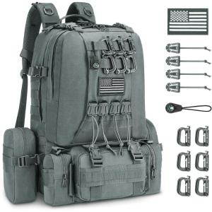 CVLIFE 60L Tactical Backpack for Men Women Military Large Army Rucksack With D-Ring Molle Clips Compass Accessories 3 Day Bug Out Survival Molle Bag Hiking Camping Gym Daypack Backpack, Grey(Grey)
