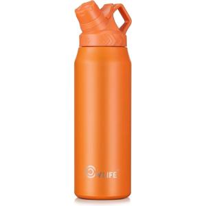 CVLIFE Fast Flow Water Bottle 32 oz Vacuum 24 Hour Cold / 12 Hour Hot Insulated Stainless Steel Slant Spout Cap, Lightweight and Leak Proof for Travel, Sports, Hiking (Orange)(Orange)