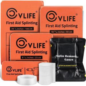 CVLIFE First Aid Splints Kit with Quick Clotting Gauze, 39″,19″, 9″ and 2″ Combo-Pack, Aluminum Emergency Splints for Bone Fractures – Reusable, Lightweight, Waterproof