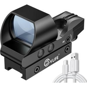 CVLIFE FoxSpook Rechargeable Multiple Reticle Green Dot Sight, 40mm (1.6″) Large Lens Open Reflex Sight for Astigmatism, Optic Scope for 21mm Picatinny Rail, Lower 1/3 Co-Witness