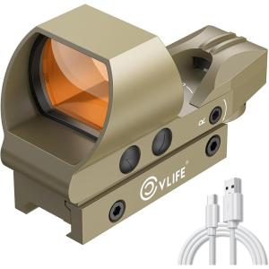 CVLIFE FoxSpook Rechargeable Reflex Sight, 1X28x40mm Red Dot Sight, 4 Adjustable Reticles Red Dot Optics for Picatinny Rail, Red Dot Scope, Paintball Sight Absolute Co-Witness(Sand)