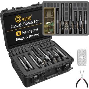 CVLIFE Gun Cases for Handguns, 18″ Pistol Case Holds Multiple Handguns/Mags/Bullets, Hard Shell Pistol Case Heavy Duty Firearm Case for Range Trips, Waterproof & Shockproof Handgun Case(For 8 Handguns & Mags)