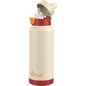 CVLIFE Insulated Stainless Steel Water Bottle with Straw for Sports and Travel, BPA-Free Sports Water Bottle, 32 oz, Summer Blue(Strawberry Cream)