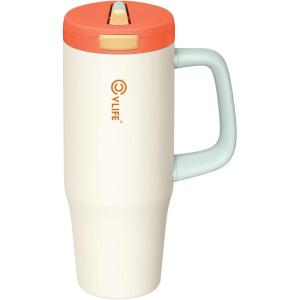 CVLIFE Insulated Tumblers with Handle Leak Proof Tumbler with Lid and Flip Straw 32 oz Insulated Water Bottle Fits in Cup Holder(Beige)
