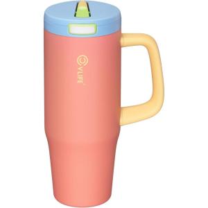CVLIFE Insulated Tumblers with Handle Leak Proof Tumbler with Lid and Flip Straw 32 oz Insulated Water Bottle Fits in Cup Holder(Carmine)