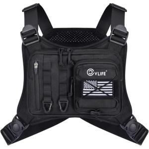 CVLIFE Outdoor Chest Bag for Men, Tactical Chest Pack, Adjustable Running Vest Bag, Lightweight Anti-theft EDC Rig for Hiking(Black)
