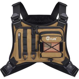 CVLIFE Outdoor Chest Bag for Men, Tactical Chest Pack, Adjustable Running Vest Bag, Lightweight Anti-theft EDC Rig for Hiking(Khaki)