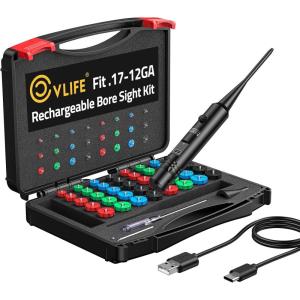 CVLIFE Rechargeable Bore Sight Laser Kit with 64 Adapters fit 0.17 to 12GA Calibers, Professional Red/Green Laser Bore Sight with Button Switch, Powerful Choice for Hunting Bore Sight Tool(Red Laser)
