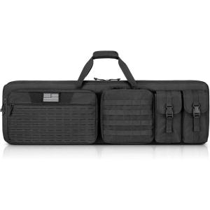 CVLIFE Soft Rifle Case Long Double Bag, Lockable Zipper Gun Case with Four Pockets, Rifle Bag Gun Backpack with Shoulder Straps and Padded Handle for Outdoor Hunting(Black)
