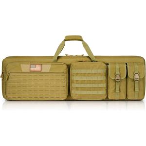 CVLIFE Soft Rifle Case Long Double Bag, Lockable Zipper Gun Case with Four Pockets, Rifle Bag Gun Backpack with Shoulder Straps and Padded Handle for Outdoor Hunting(Flat Dark Earth)