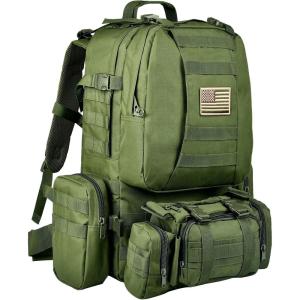 CVLIFE Tactical Backpack Military Army Rucksack 60L Large Assault Pack Detachable Molle Bag(06-army Green With Patch)