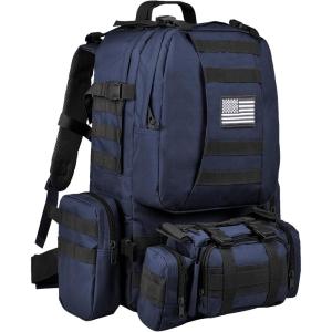 CVLIFE Tactical Backpack Military Army Rucksack 60L Large Assault Pack Detachable Molle Bag(Blue)