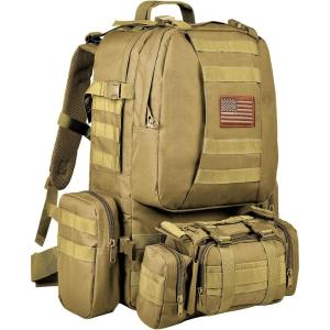 CVLIFE Tactical Backpack Military Army Rucksack 60L Large Assault Pack Detachable Molle Bag(Tan)