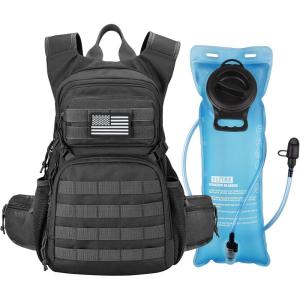 CVLIFE Tactical Hydration Backpack with 3L TPU Water Bladder, 22L Hiking Backpack for Men Women, Heavy Duty Molle Water Backpack with Multiple Compartments for Cycling Running Hunting Camping(Black)