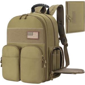 CVLIFE Tactical Range Backpack for Men, Handgun Backpack with Pistol Cases, Range Bag with Removable Divider Daypack for EDC Work (BLACK, regular)(Tan)
