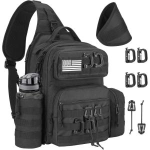 CVLIFE Tactical Sling Bag Backpack for Men Military Shoulder Sling Bag Molle Army Assault Detachable Tactical Bag with Bottle Holder Concealed Carry Daily Day Pack Work Bag for EDC Hiking, Khaki(Black)