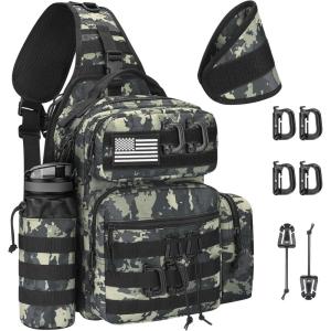 CVLIFE Tactical Sling Bag Backpack for Men Military Shoulder Sling Bag Molle Army Assault Detachable Tactical Bag with Bottle Holder Concealed Carry Daily Day Pack Work Bag for EDC Hiking, Khaki(Shadowstand)