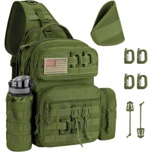 CVLIFE Tactical Sling Bag Backpack for Men Military Shoulder Sling Bag Molle Army Assault Detachable Tactical Bag with Bottle Holder Concealed Carry Daily Day Pack Work Bag for EDC Hiking, Khaki(Green)