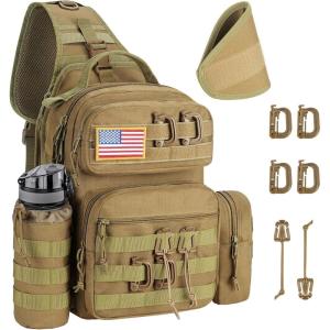 CVLIFE Tactical Sling Bag Backpack for Men Military Shoulder Sling Bag Molle Army Assault Detachable Tactical Bag with Bottle Holder Concealed Carry Daily Day Pack Work Bag for EDC Hiking, Khaki(Khaki)
