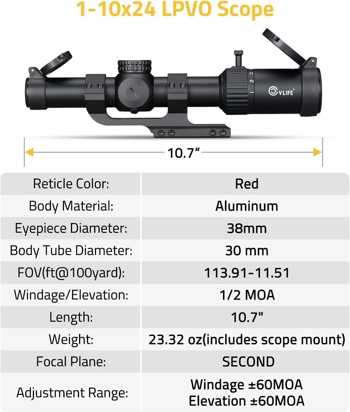 image:imageCVLIFE 110x24 LPVO Rifle Scope with 30mm Cantilever Mount Illuminated BDC Reticle Scope with Generous Eye Relief for 110X
