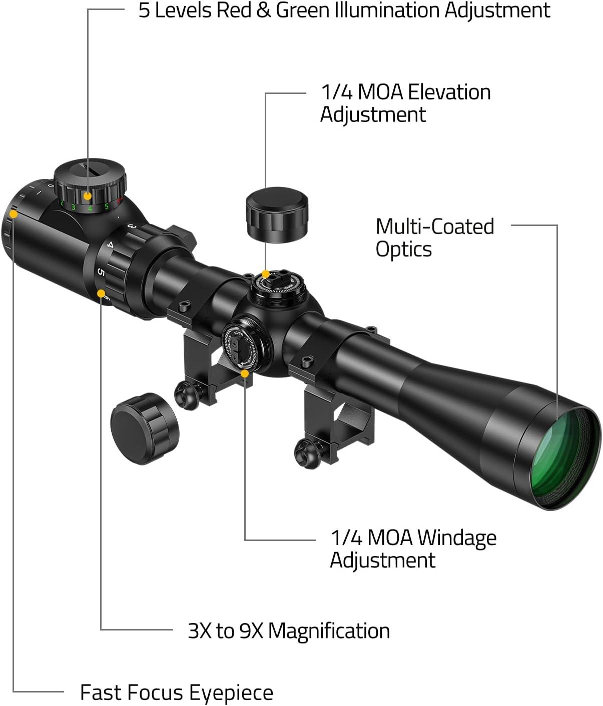 image:imageCVLIFE 39x40 Rifle Scope Red amp Green Illuminated Optical Riflescope Mildot Reticle Scope for Hunting with 20mm PicatinnyGreen Lens