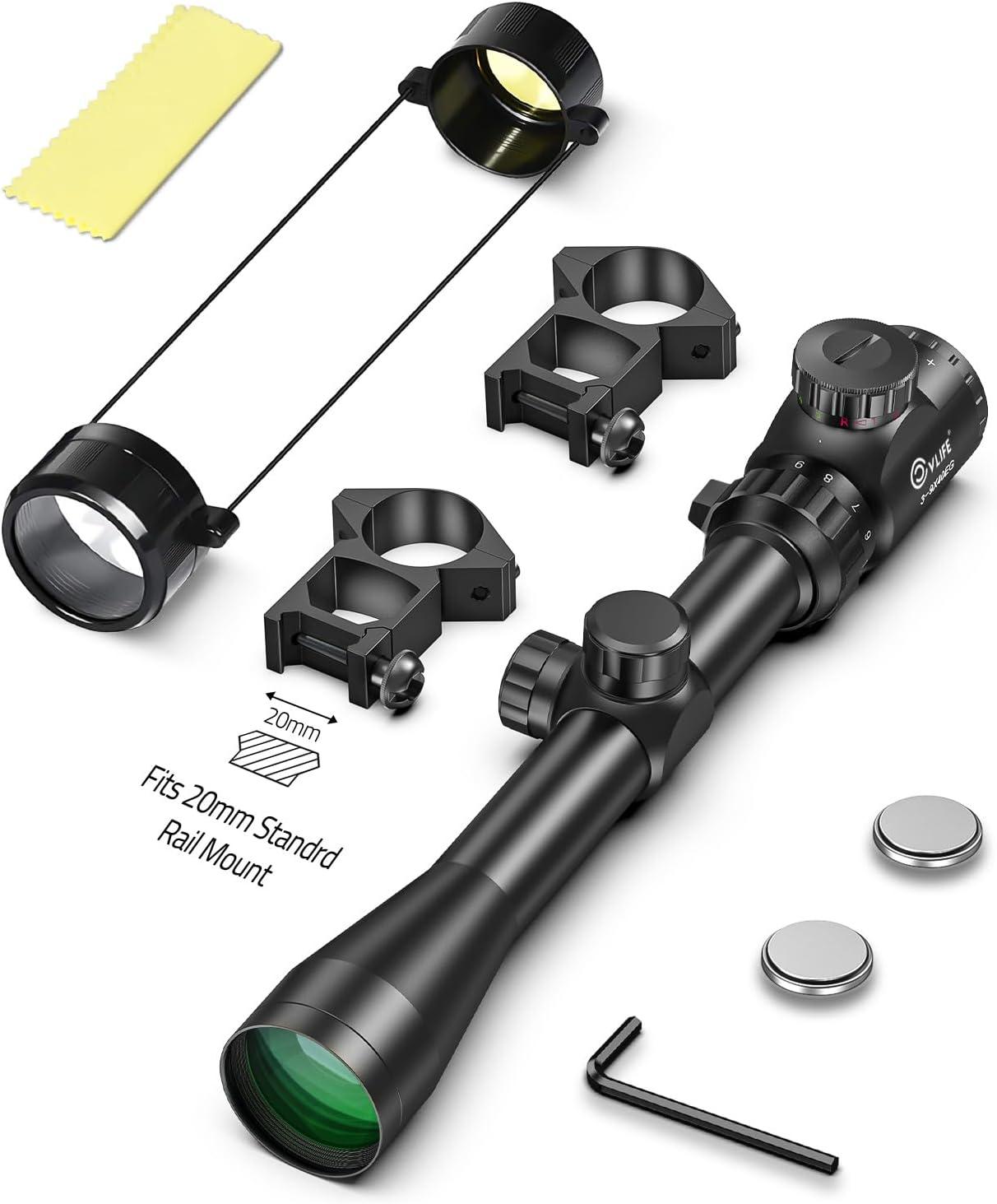 image:imageCVLIFE 39x40 Rifle Scope Red amp Green Illuminated Optical Riflescope Mildot Reticle Scope for Hunting with 20mm PicatinnyGreen Lens