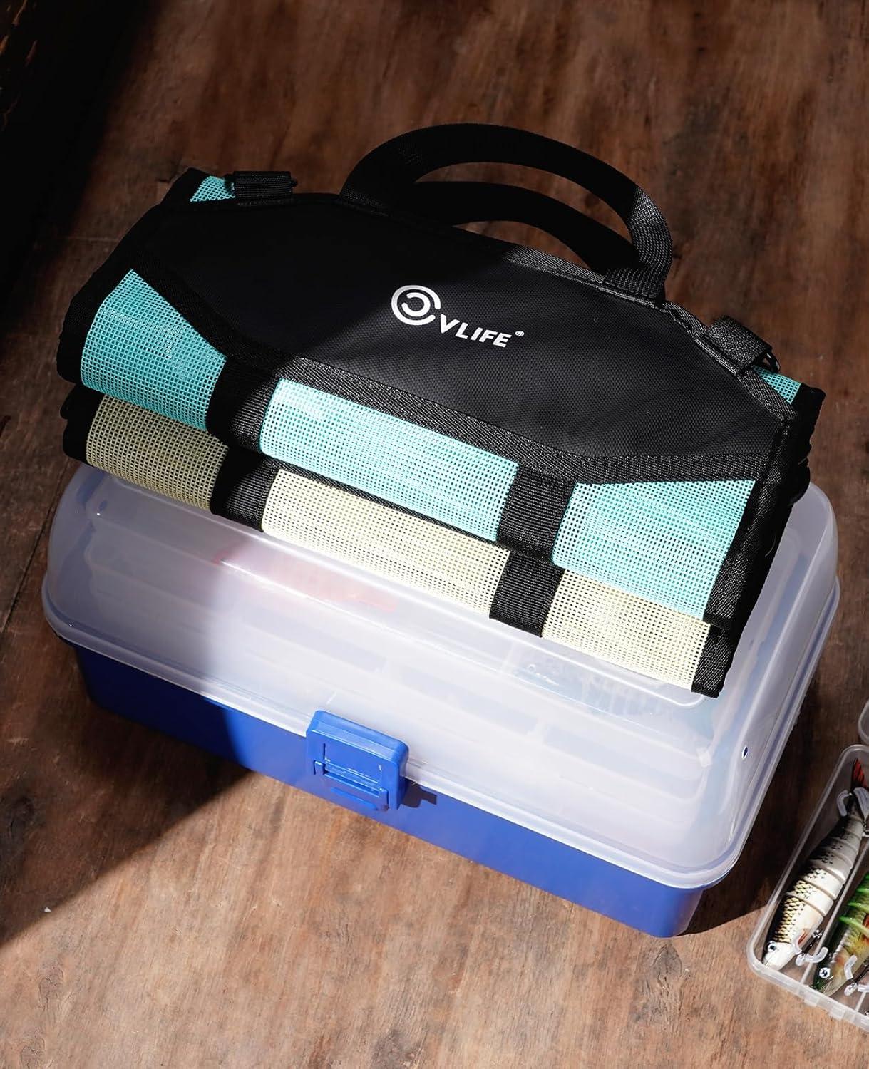 image:imageCVLIFE Fishing Tackle Bag Lure Wrap Organizer Soft Plastic Lure Bait Storage with 6 PVC amp Mesh Pockets Includes 30 Treble Hook Covers 130 Single Bonnets Retractable Hook Sharpener BlueBlue
