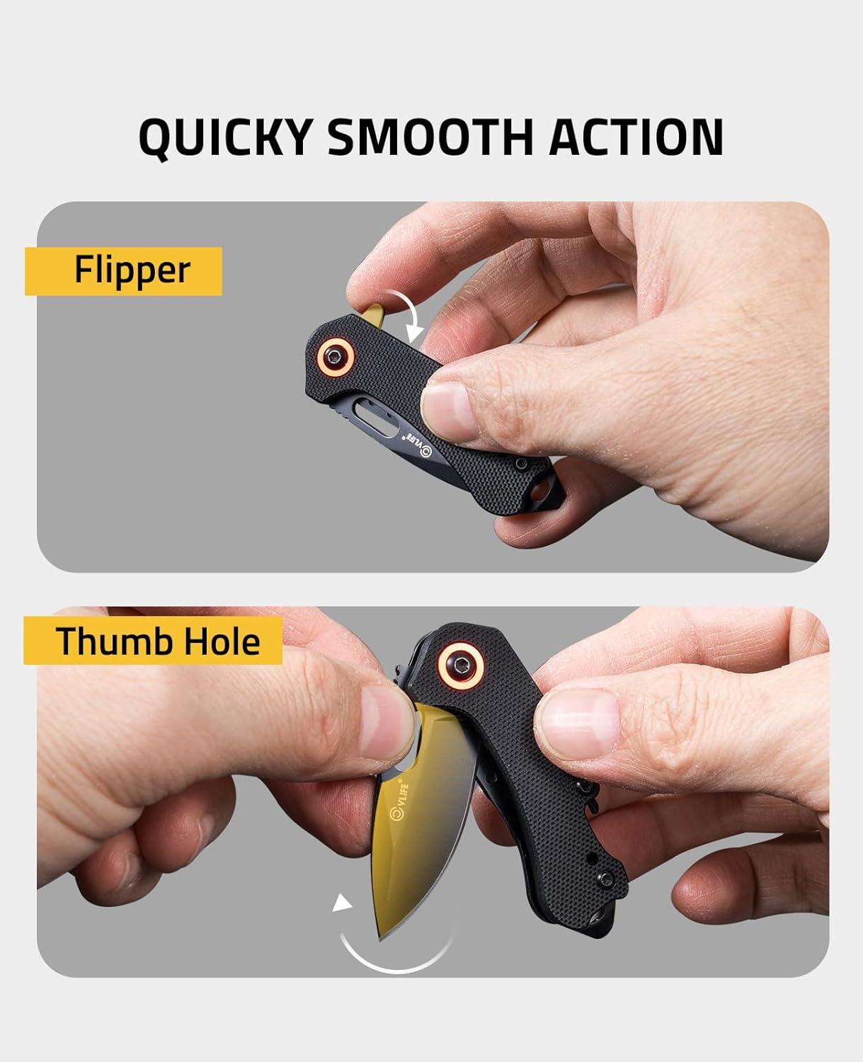 image:imageCVLIFE Mini Folding Pocket Knife 169 8Cr14Mov Steel Blade with G10 Handle Compact Daily Knives for Men Women EDC MultiTool with Bottle Opener and Glass Breaker Ideal for Kitchen Camping Hiking Fishing BlackBlack