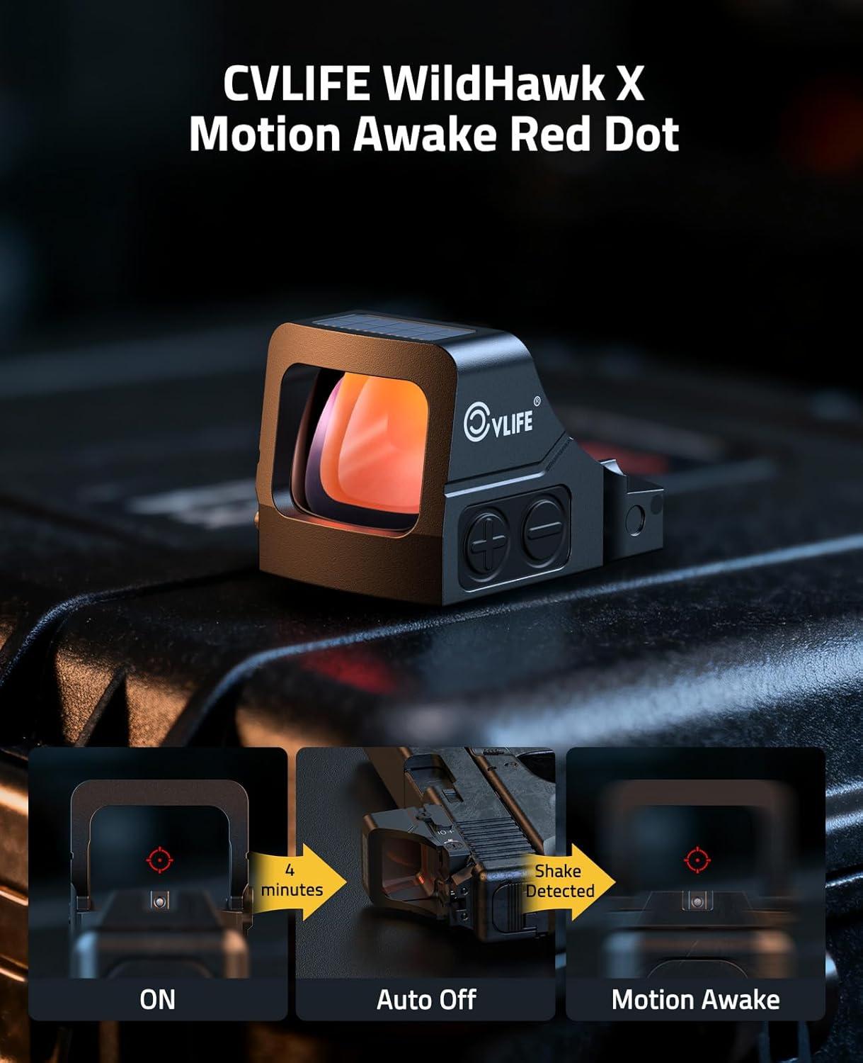 image:imageCVLIFE WildHawk X Z03 Solar Red Dot for RMSRMSC MultiReticle 2MOA amp 32MOA Circle Pistol Sight 3500G Shockproof Motion Awake Handgun Red Dot MultiCoating lens with Adapter for RMRMOSPicatinny