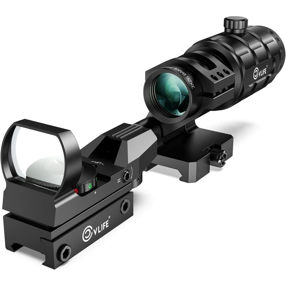 image:imageCVLIFE 1X22X33 Red Green Dot Sight and 3X Magnifier Combo Motion Awake MultiReticle Circle Dot Open Reflex Sight with FliptoSide Magnifier Absolute CoWitness Mount for 21MM Picatinny