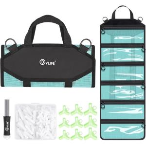 CVLIFE Fishing Tackle Bag, Lure Wrap Organizer, Soft Plastic Lure Bait Storage with 6 PVC & Mesh Pockets, Includes 30 Treble Hook Covers, 130 Single Bonnets, Retractable Hook Sharpener, Blue(Blue)