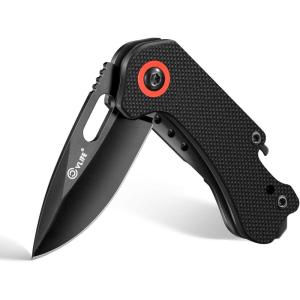 CVLIFE Mini Folding Pocket Knife, 1.69″ 8Cr14Mov Steel Blade with G10 Handle, Compact Daily Knives for Men Women, EDC Multi-Tool with Bottle Opener and Glass Breaker, Ideal for Kitchen Camping Hiking Fishing, Black(Black)